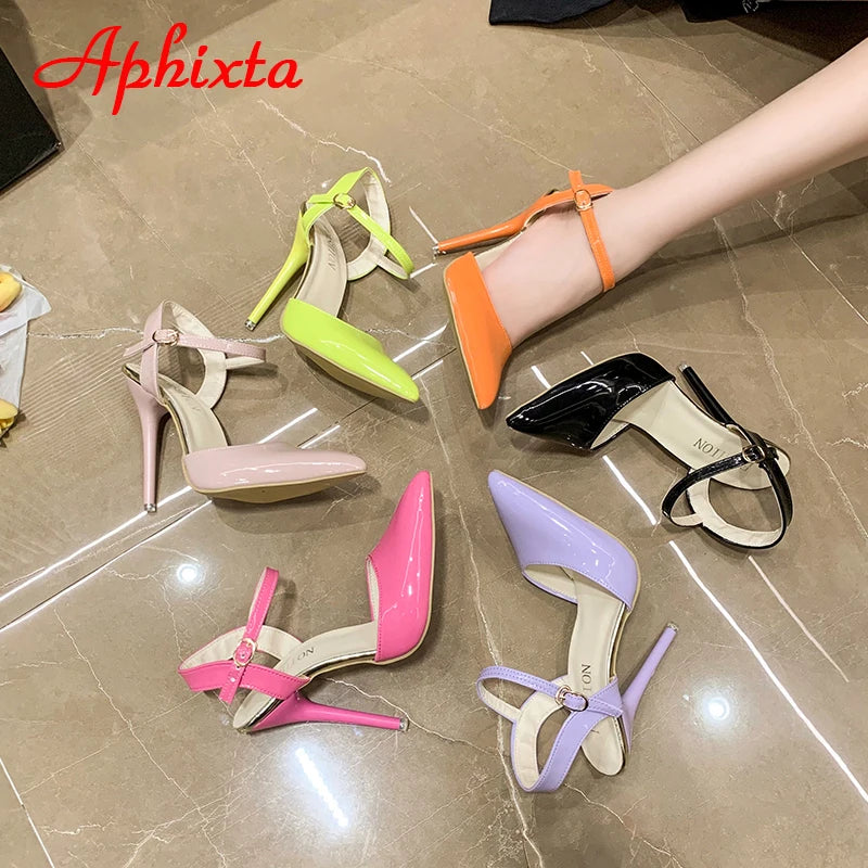 Fashionable, Bold and Beautiful DressWomen's Aphixta 12cm Super High Stiletto Heels Ankle Strap Sandals Pointed Toe Party Heels : Extended Sizes