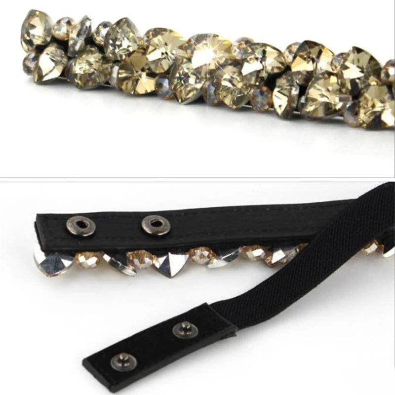 Accessories Fashion Crystal Belt, Elastic Black, with Gold, Black, or White Belt - Just The Fly Way