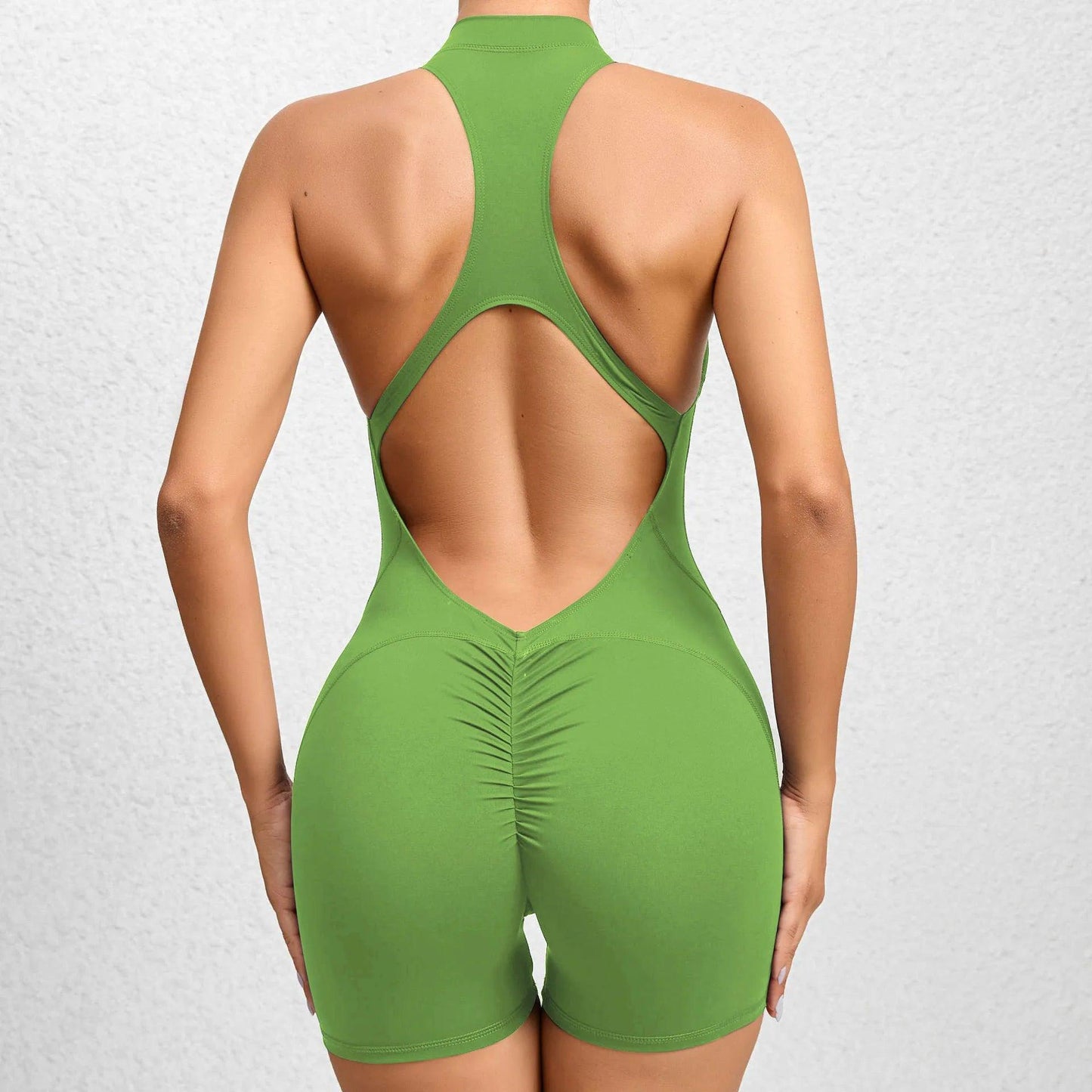 Zip-Up Activewear Yoga Romper With Bottom Contouring Design - Just The Fly Way
