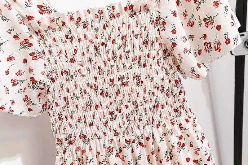 Easy Breezy Floral Printed Lightweight Versatile Chiffon Dress With Short Sleeves and Elastic Waist - Just The Fly Way