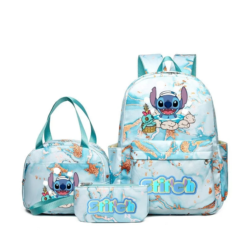 Fashionable, Bold and Beautiful Dress3Pcs Stitch Print Backpack Set, With Tote and Pouch, Large Capacity Lightweight And Breathable Outdoor Knapsack