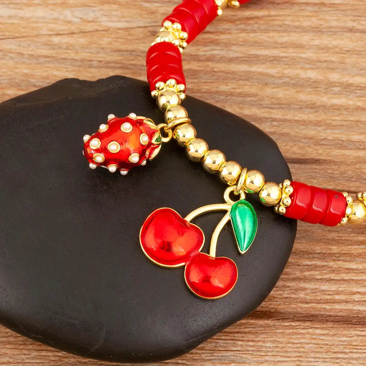 Cherry and Heart Red Beaded Chain Bracelet in 3 Fashion Styles – Trendy Jewelry - Just The Fly Way