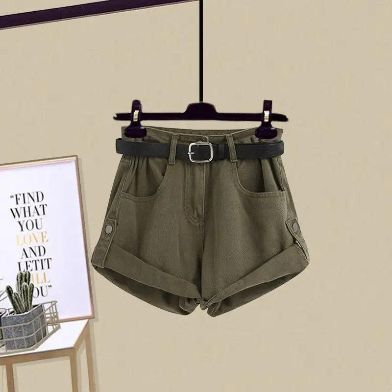 Women's Matching Three Piece Set, Shirt, High Waist Shorts Set - Just The Fly Way