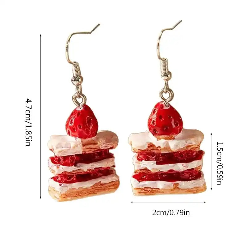 Unique Strawberry Cake Earrings, Food Shaped Ear Rings, Handcrafted Eardrops Ear Pendants - Just The Fly Way