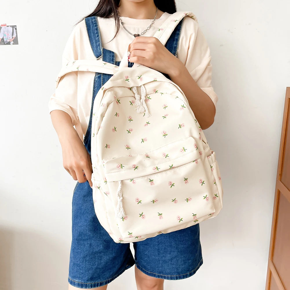Casual Floral Prints Women Backpack Girls Bookbags Large Capacity Students School Bags Travel Backpack Mochilas with Pendants - Just The Fly Way