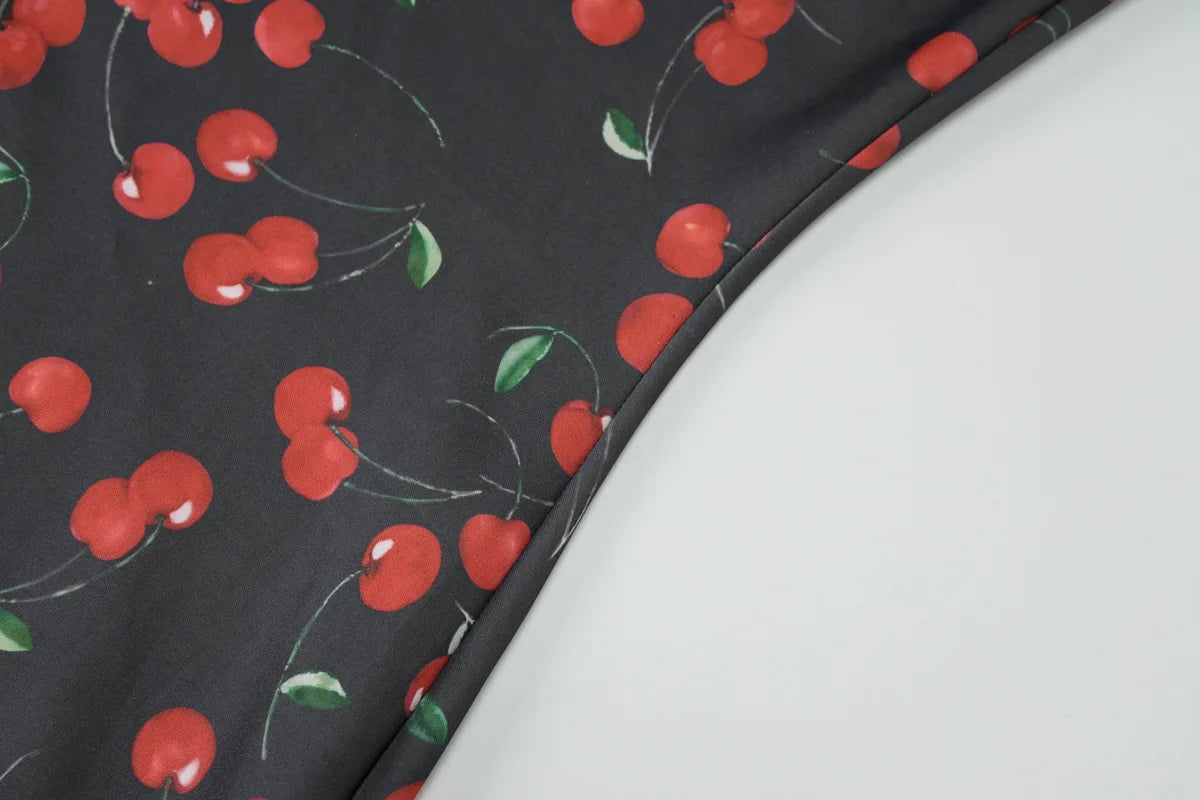 Women's Printed Black Cherry Spaghetti Strap Dress - Just The Fly Way