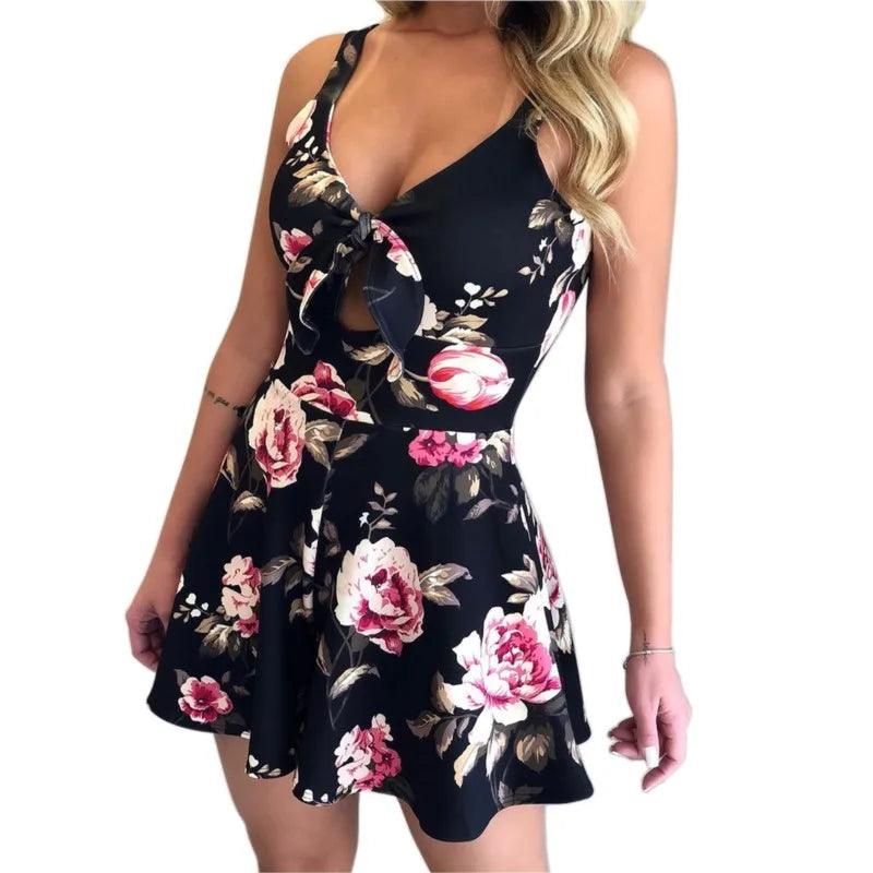 Print V-neck, Sleeveless Shorts Romper: Extended Sizes S-3XL - Just The Fly Way