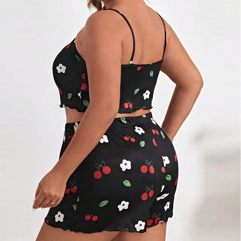 The Flirty and Cute Plus Size Printed Women's 2-piece Sleeveless Pajama Shorts Set In Multiple Colors and Sizes 1XL-5XL - Just The Fly Way