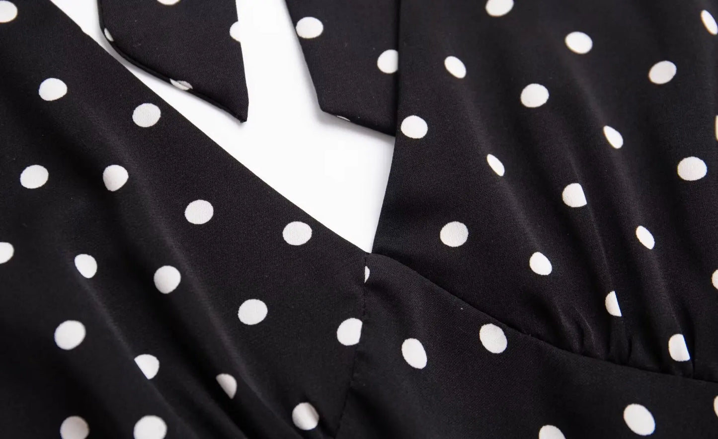 Bold and Sassy Retro Polka Dot Halter Maxi Dress - Just The Fly Way