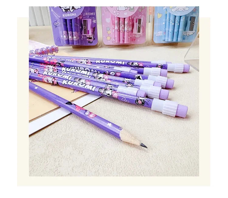 12pcs Sanrio Cute Pencils with Pencil Sharpener Featuring Kuromi, Cinnamoroll, and Melody – Perfect Return to School Anime Stationery Gift for Kids - Just The Fly Way