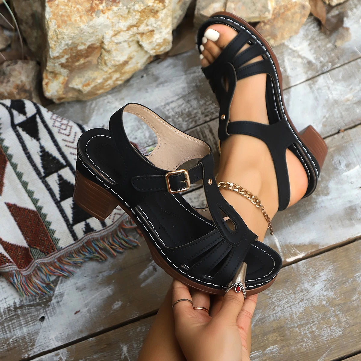 Women Slip on High Heels Sandals Summer Lightweight Chunky Platform Designer Shoes Women Comfortable Casual Beach Ankle Sandals - Just The Fly Way