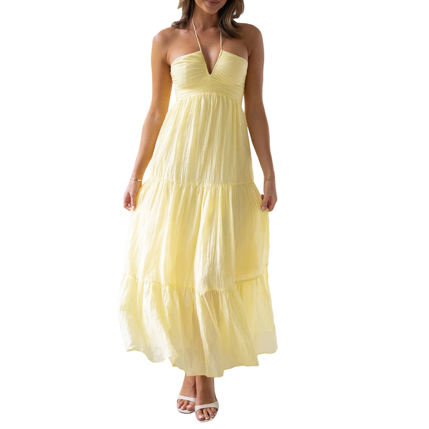 Elegant Sleeveless Maxi Dress with Halter Neckline and Backless Design Perfect for Summer Beach Parties and Casual Events - Just The Fly Way