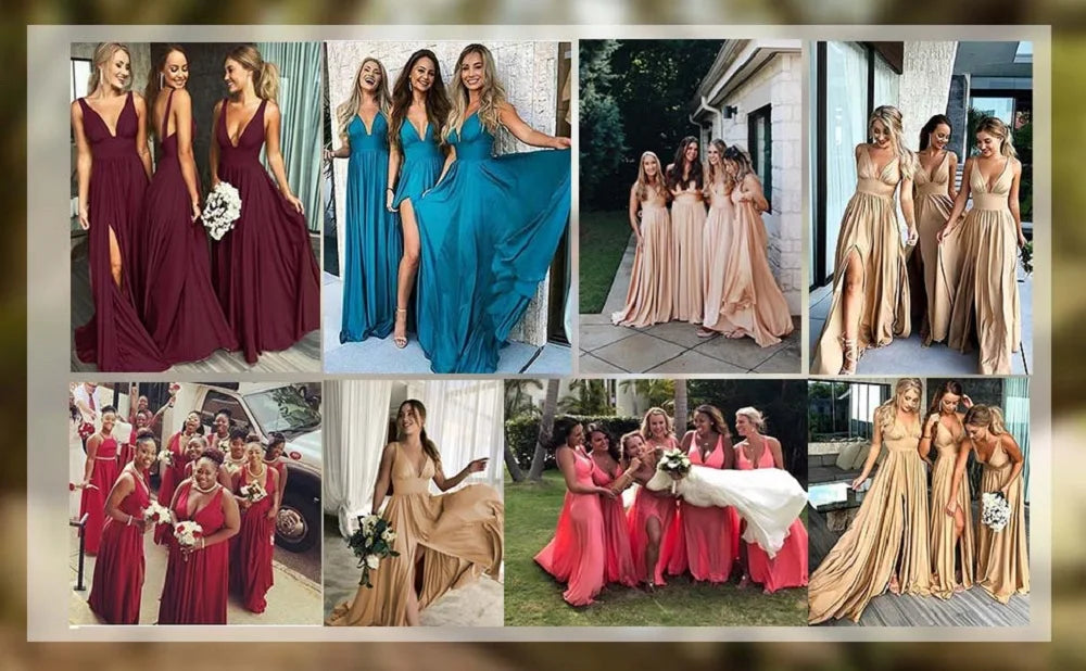 Elegant A-Line Split V-Neck Women's Party Formal Dress Sleeveless Floor Length Birthday Gown