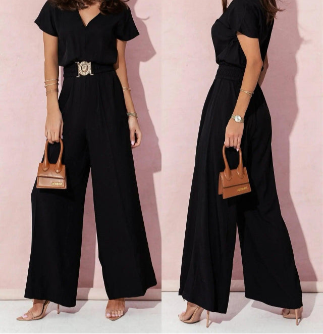 Lightweight Romper, V-Neck, Short Sleeves, and Belt - Just The Fly Way