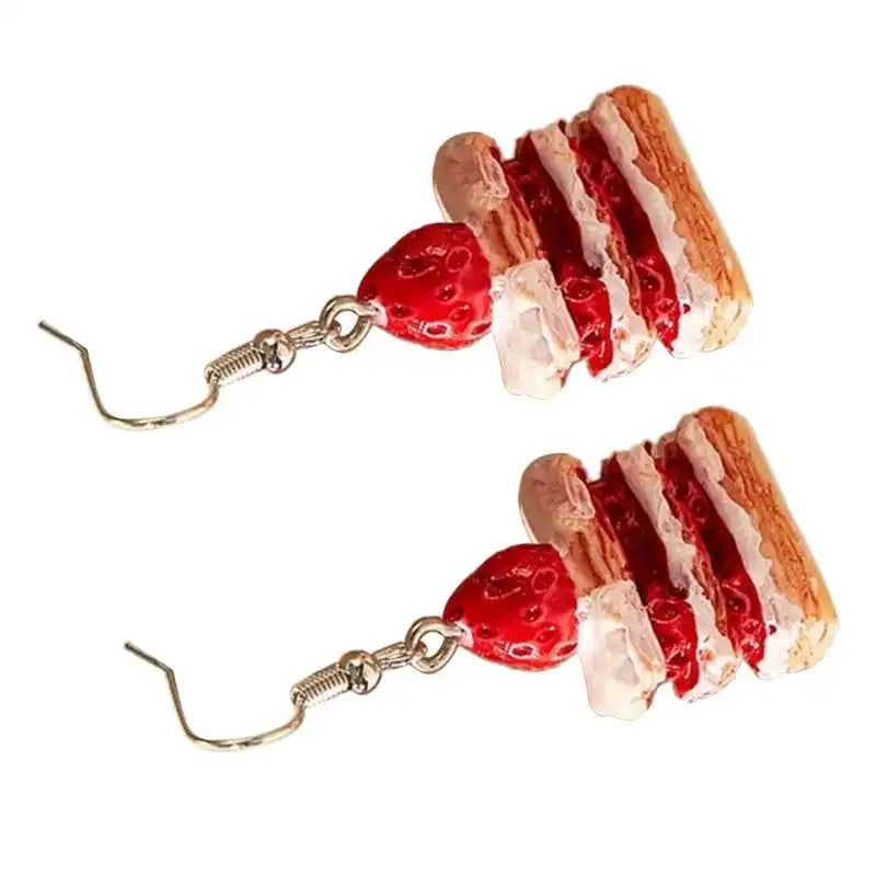 Unique Strawberry Cake Earrings, Food Shaped Ear Rings, Handcrafted Eardrops Ear Pendants - Just The Fly Way