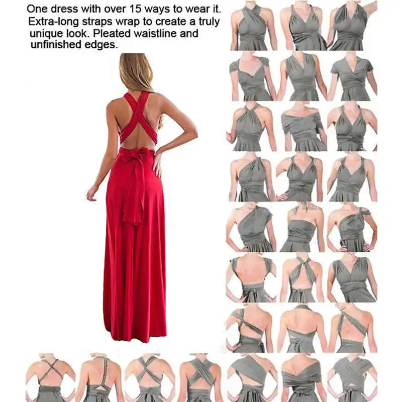BABYONLINE Sexy Bridesmaid Dress Infinity Style Convertible Halter V neckline Gown Sleeveless Multiway Wrap Changable Guest Gown