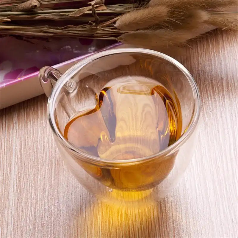 Heart Love Shaped Glass Mug Couple Cups Double Glass Cup Heat-Resisting Wine Glasses Tea Mugs Milk Espresso Coffee Cup Drinkware - Just The Fly Way