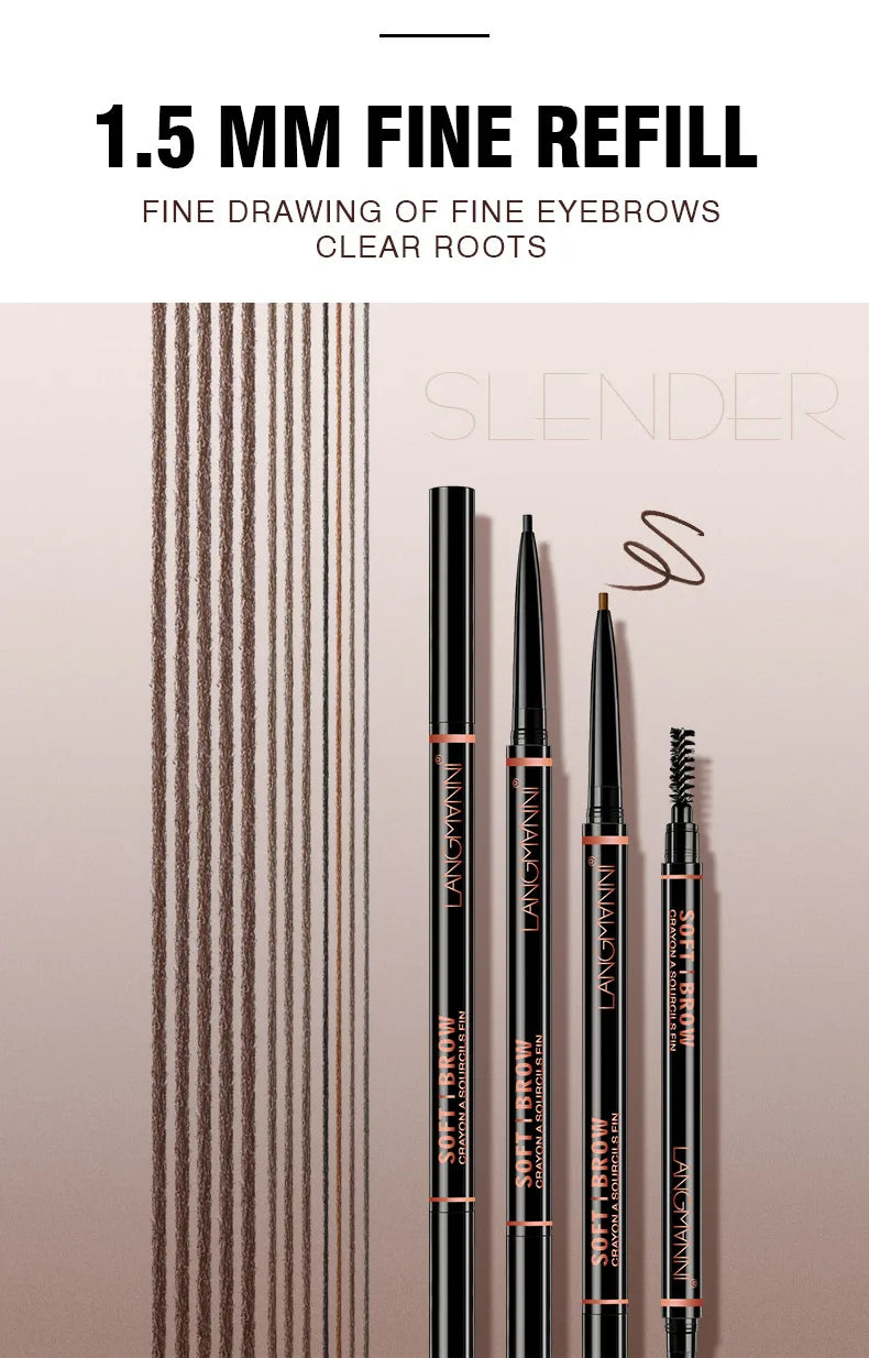 Fashionable, Bold and Beautiful DressLangmanni Double headed Rotable Eyebrow Pen with a 1.5mm diameter Fine refill Waterproof Wild Eyebrow Pen and Eyebrow Brush
