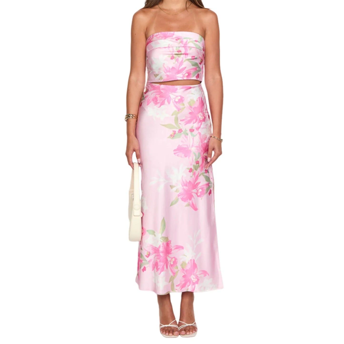 Elegant Floral Print Off-Shoulder Top and High Slit Maxi Skirt Set for Women s Summer Fashion Look - Just The Fly Way