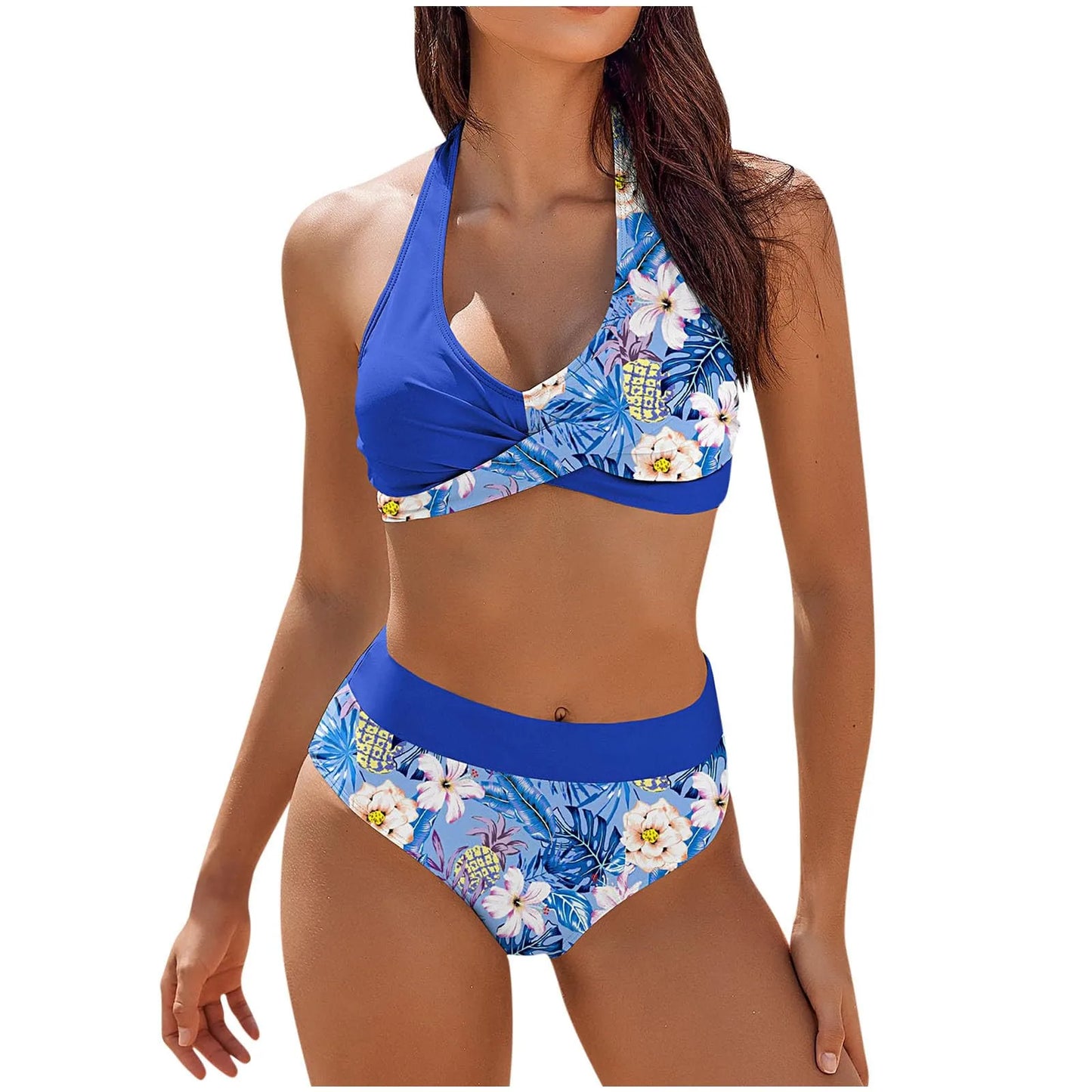 Fashionable, Bold and Beautiful Dressbikini Beach Colour Block Floral Printed Women's Swimsuit High Waist Two Piece For Teenagers biquinis feminino tendência 2024