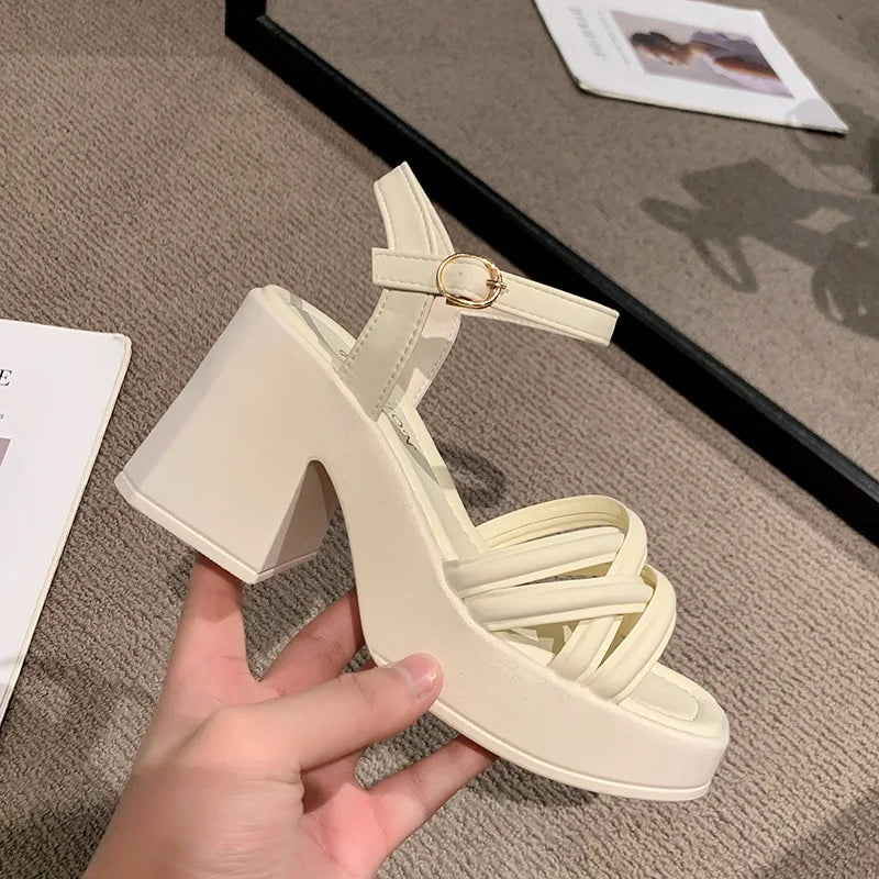 Fashionable, Bold and Beautiful DressWomen's Waterproof Wedge Platform Sandals Casual Fashionable Buckle Strap High Heel Square Toe Modern Sandals