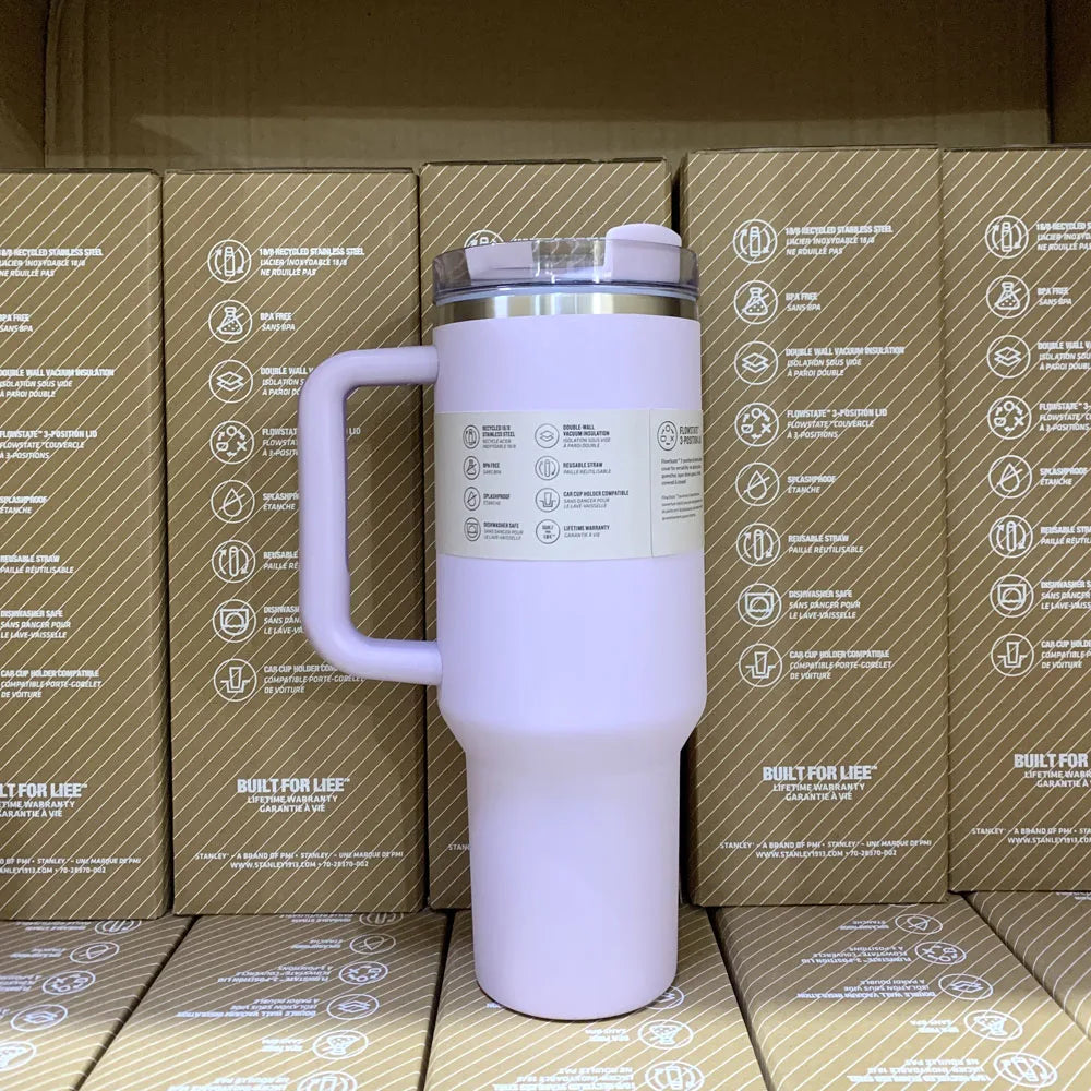 40oz Handle Straw Vacuum Insulated Car Mug Star Blue Lid Stainless Steel Double Wall Thermal Iced Travel Cup for s