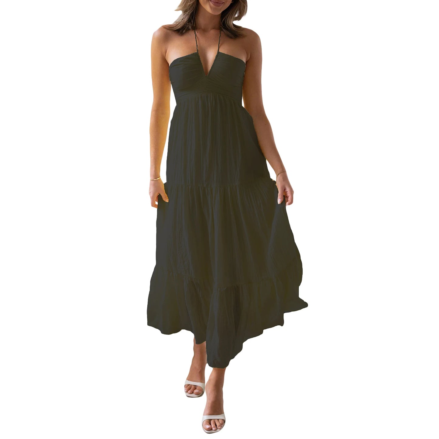 Elegant Sleeveless Maxi Dress with Halter Neckline and Backless Design Perfect for Summer Beach Parties and Casual Events - Just The Fly Way