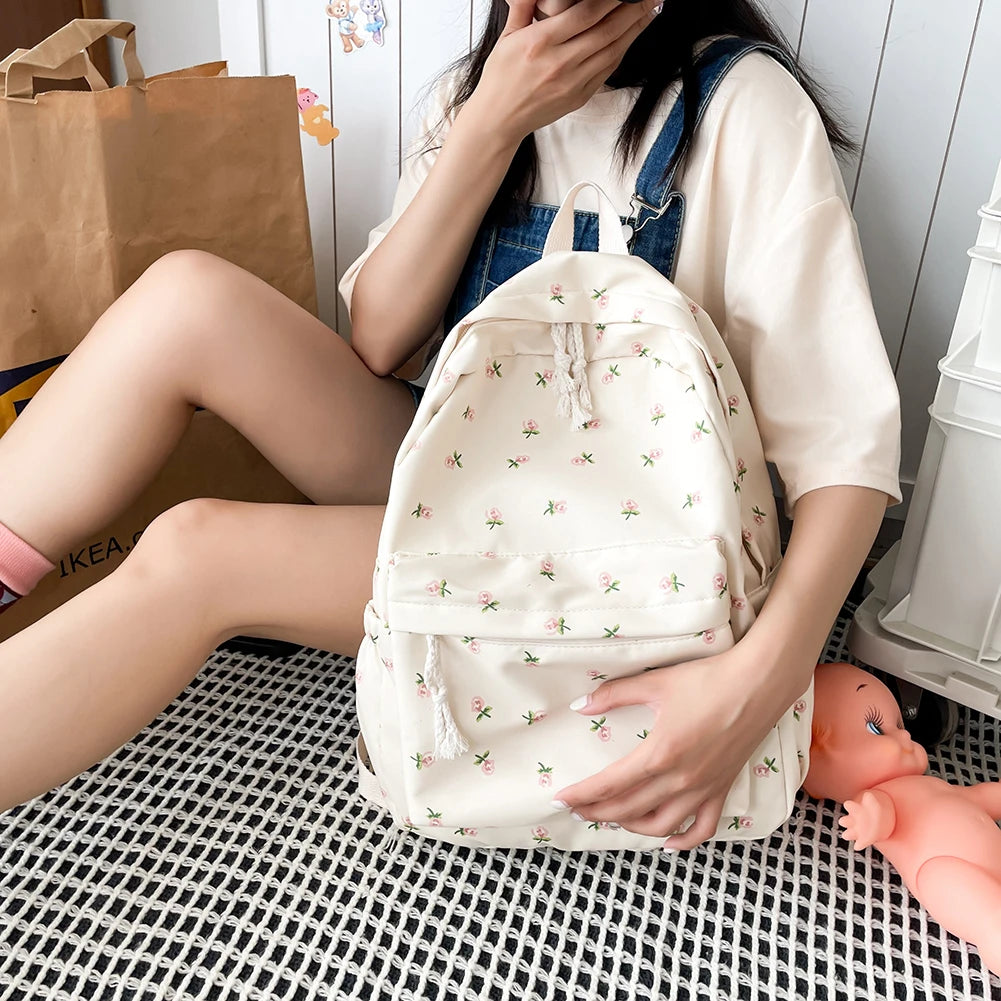 Casual Floral Prints Women Backpack Girls Bookbags Large Capacity Students School Bags Travel Backpack Mochilas with Pendants - Just The Fly Way