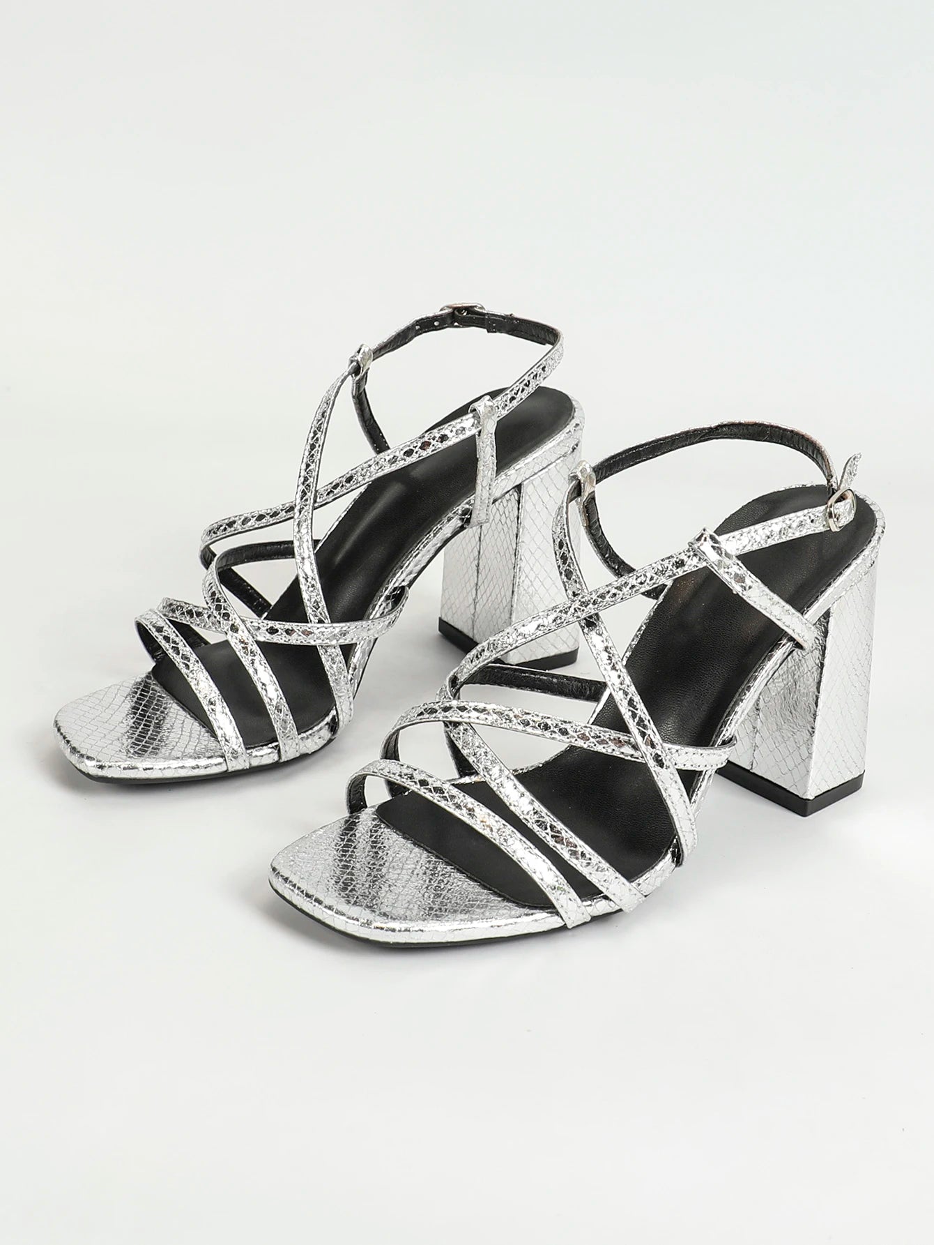 women Block Heels Square Toe Chunky Ankle Buckle Pump Heeled Sandals - Just The Fly Way