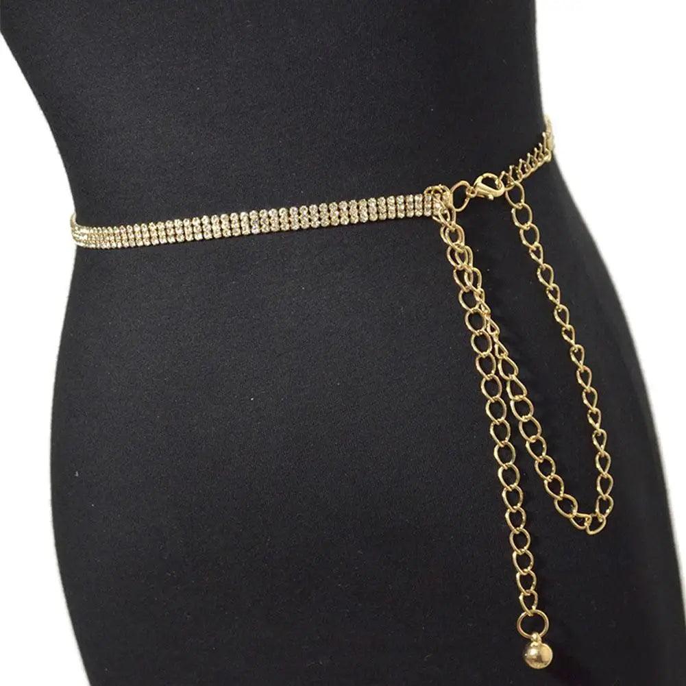 Rhinestone Chain Belt, Waist Chain Fashion Metal Belt, Silver or Gold Chain - Just The Fly Way