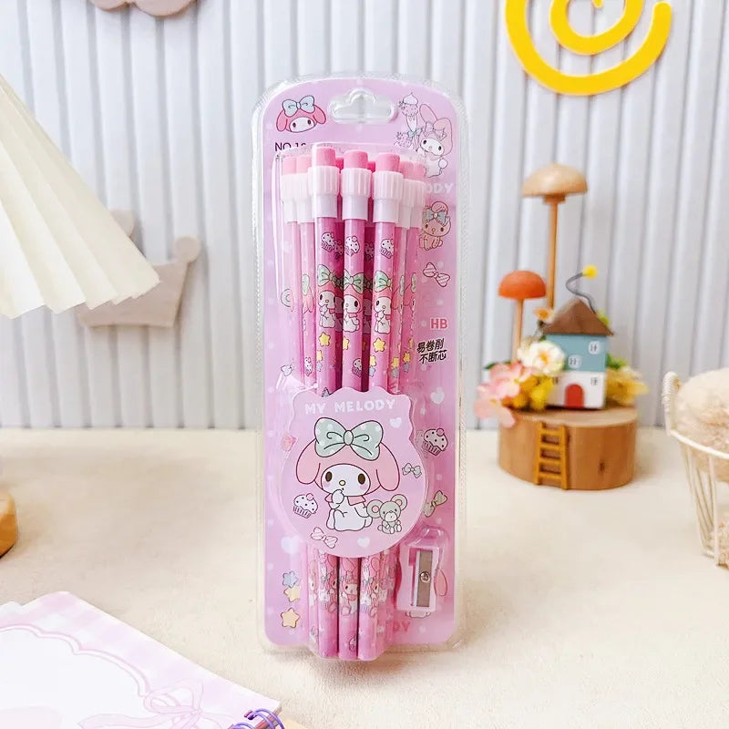 12pcs Sanrio Cute Pencils with Pencil Sharpener Featuring Kuromi, Cinnamoroll, and Melody – Perfect Return to School Anime Stationery Gift for Kids - Just The Fly Way