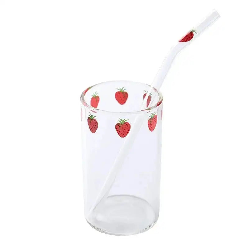 Cute Heat Resistant Strawberry Glass Cups with Lid and Straw - Perfect for Drinks! - Just The Fly Way
