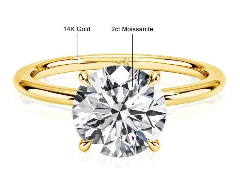14k Gold Ring, Round, Certified 1ct, 2ct, 3ct Moissanite Ring - Just The Fly Way