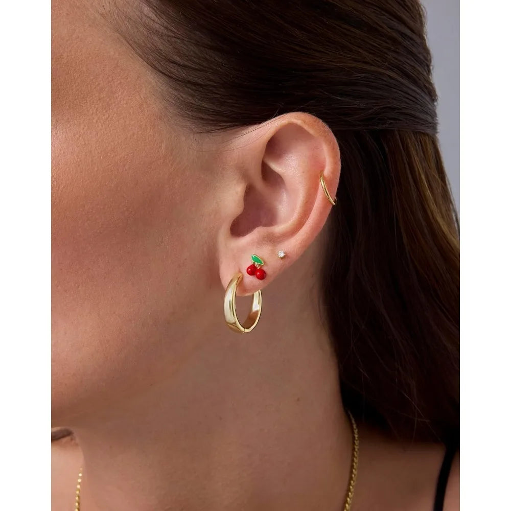 14K Gold Plated Sterling Silver Posts Enamel Flatback Stud Earrings for Women - Colored Chili Pepper Strawberry Peach Cherry Emo - Just The Fly Way