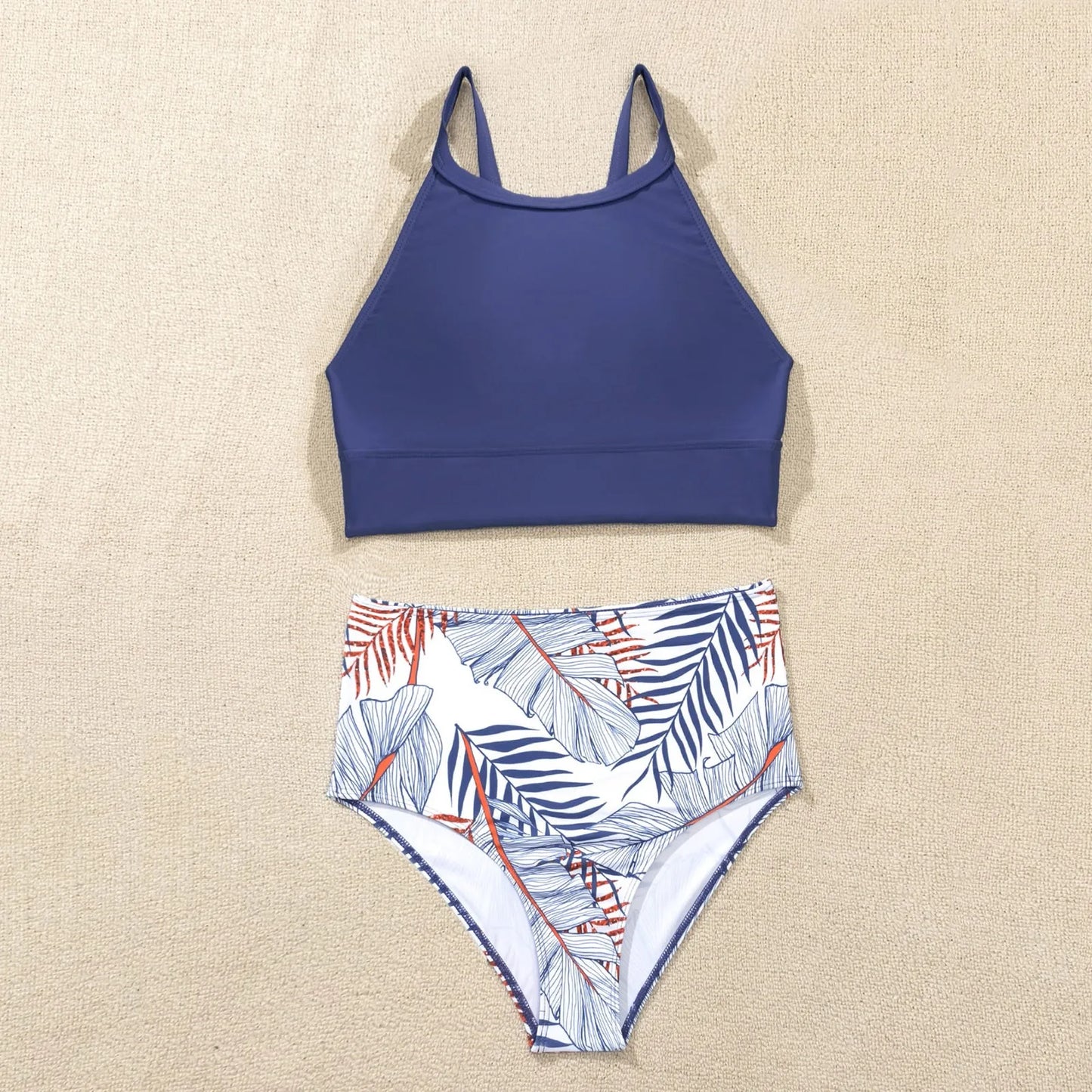Fashionable, Bold and Beautiful DressWomen'S Tropical Printed Sexy Split Swimsuit Sports Tight Fitting High Waist Bikini Set High Elastic Swimwear Women'S Swimsuit