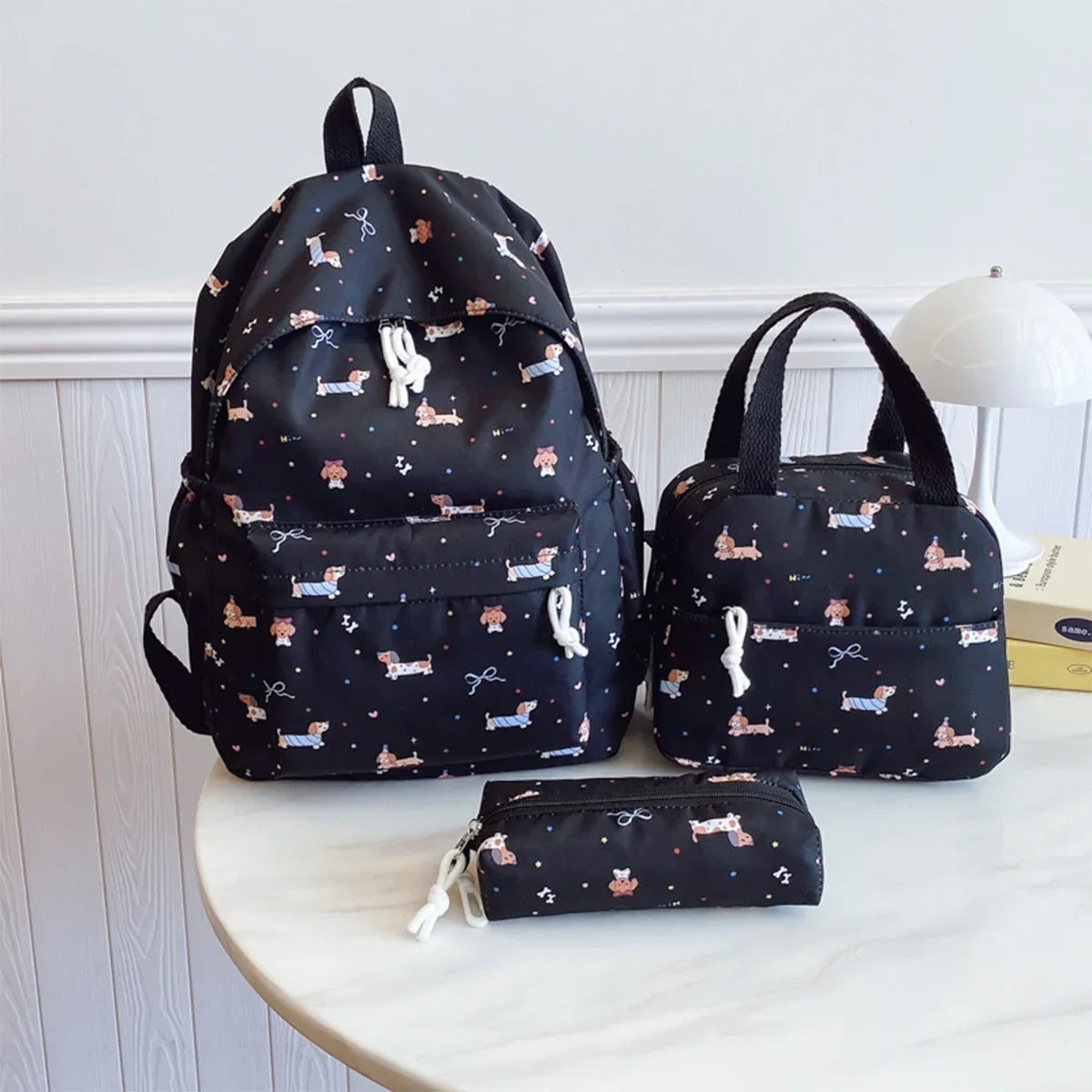 3Pc Cute Large Capacity Nylon Handbag, Backpack & Pencil Case Set with Adjustable Straps