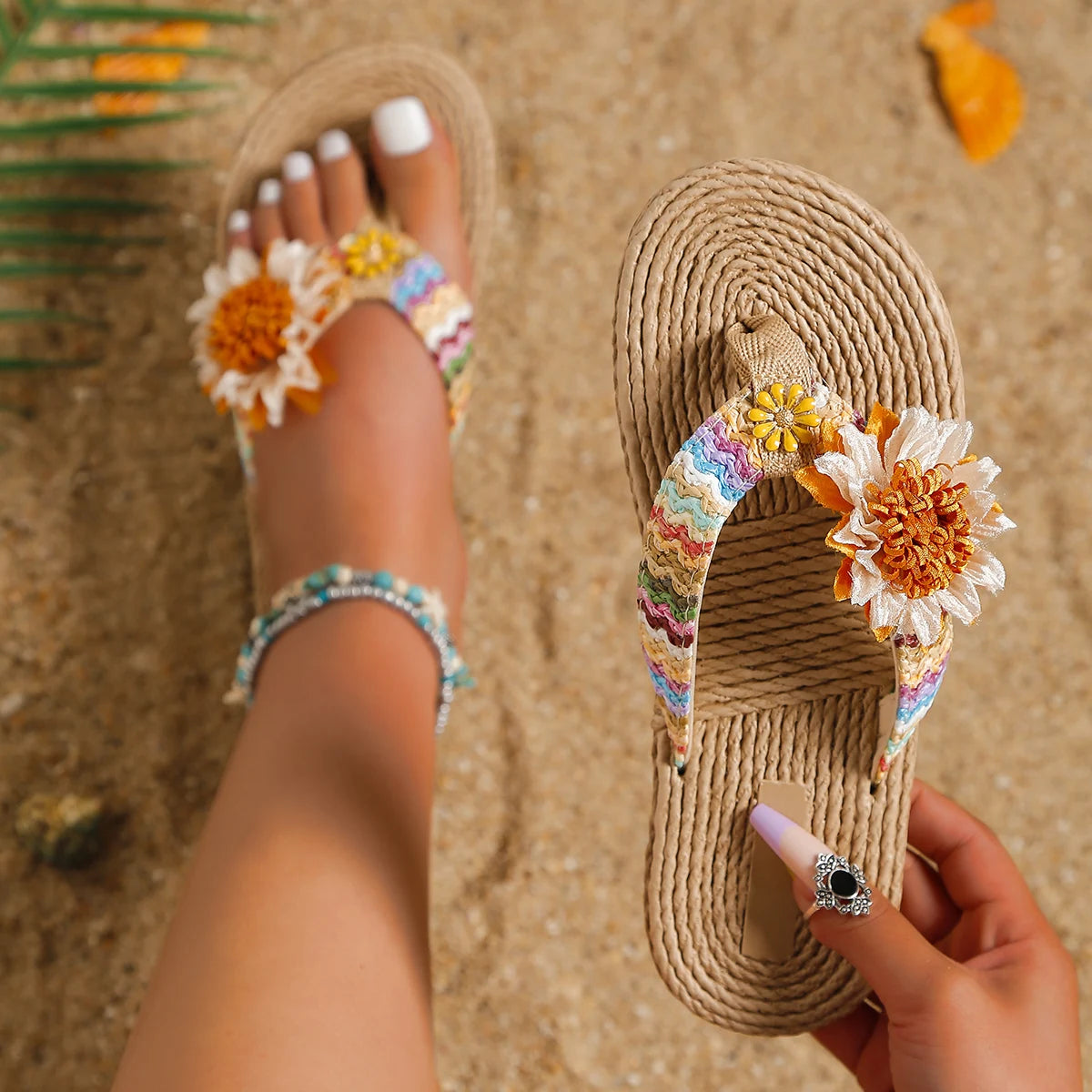 Women's fashion trend accessory Sunflower anti-slip wear soft sole flat flip flops - Just The Fly Way