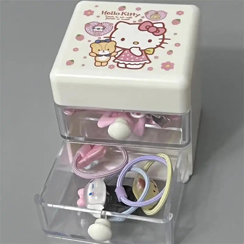 Sanrio Hello Kitty Desktop Storage Box Double Drawer Jewelry Storage Box Cartoon Kitty Cat Mini Sundries Finishing Boxes Gift