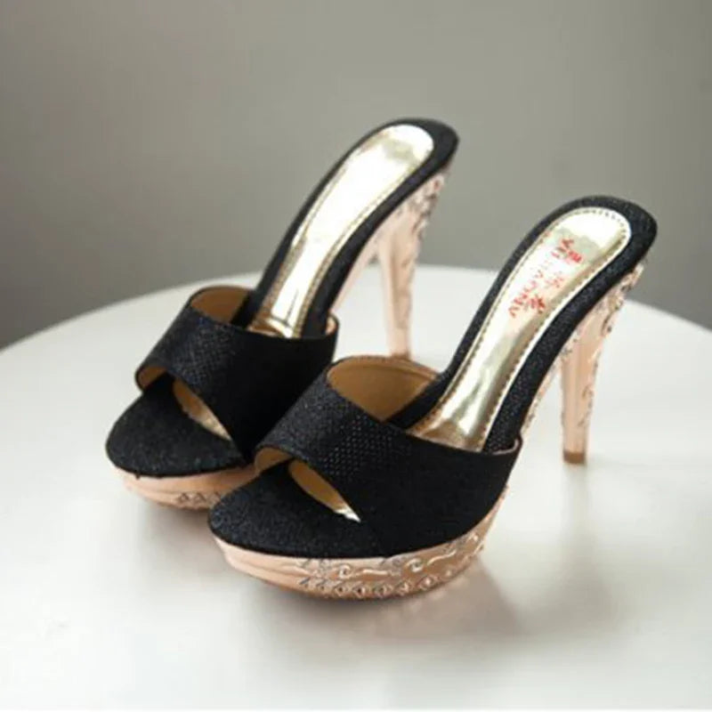 Fashionable, Bold and Beautiful DressSummer Women Sandals Rhinestone Women Shoes Sexy High Heels Shoe Ladies Sandalias Gold Silver Women Slippers Heeled Sandals Sexy