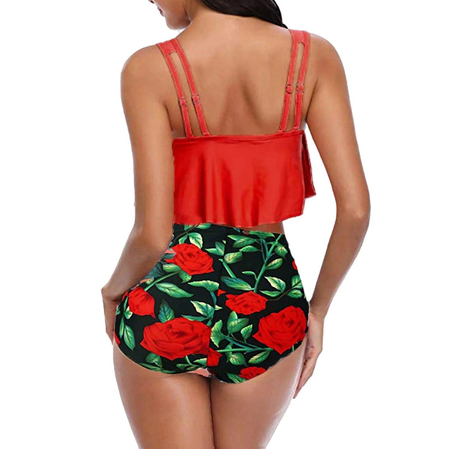 Printed Two Piece Swimwear With Ruffles And High Waist Bikini Set Bottom - Just The Fly Way