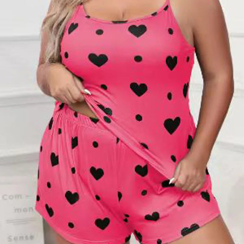 The Flirty and Cute Plus Size Printed Women's 2-piece Sleeveless Pajama Shorts Set In Multiple Colors and Sizes 1XL-5XL - Just The Fly Way