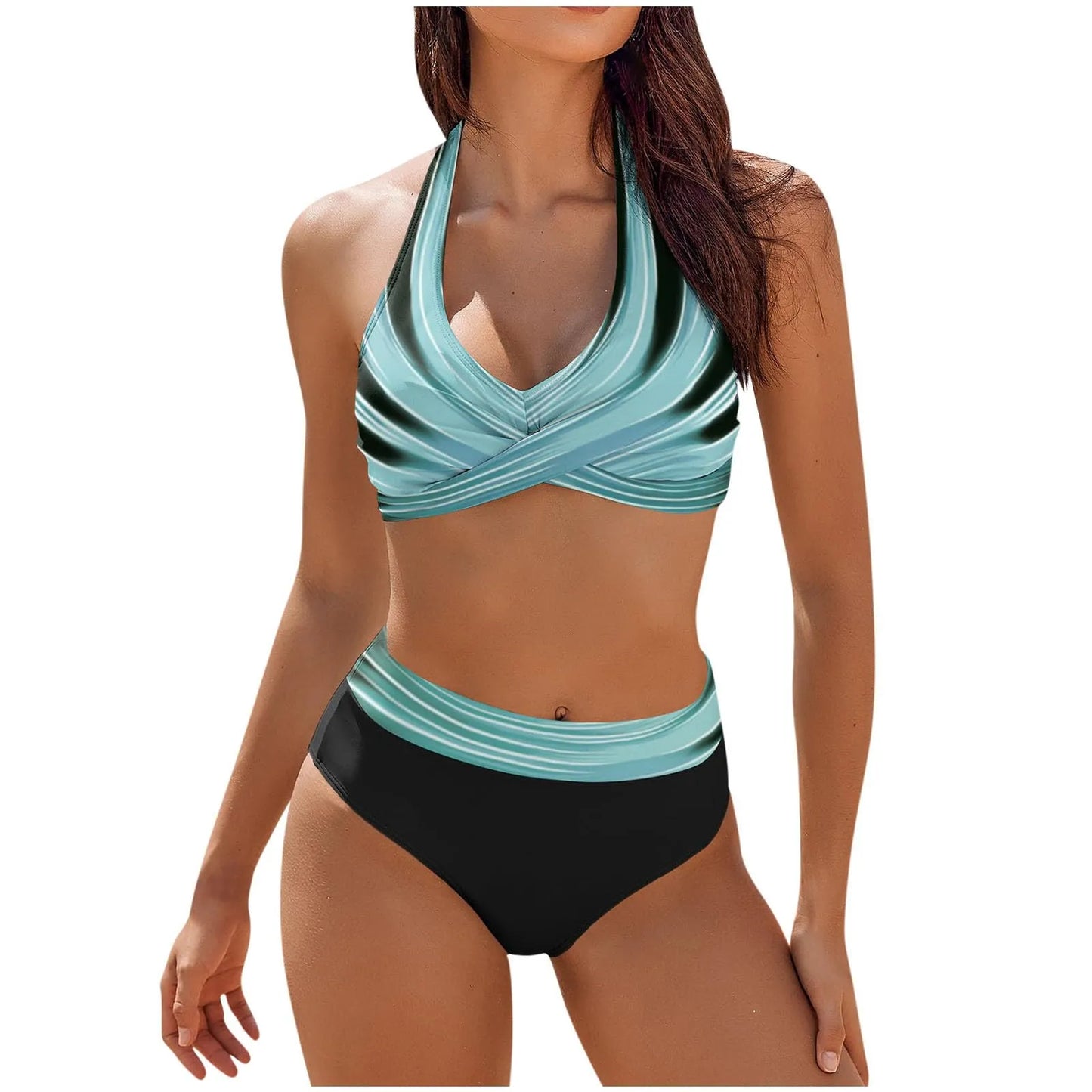 Fashionable, Bold and Beautiful Dressbikini Beach Colour Block Floral Printed Women's Swimsuit High Waist Two Piece For Teenagers biquinis feminino tendência 2024