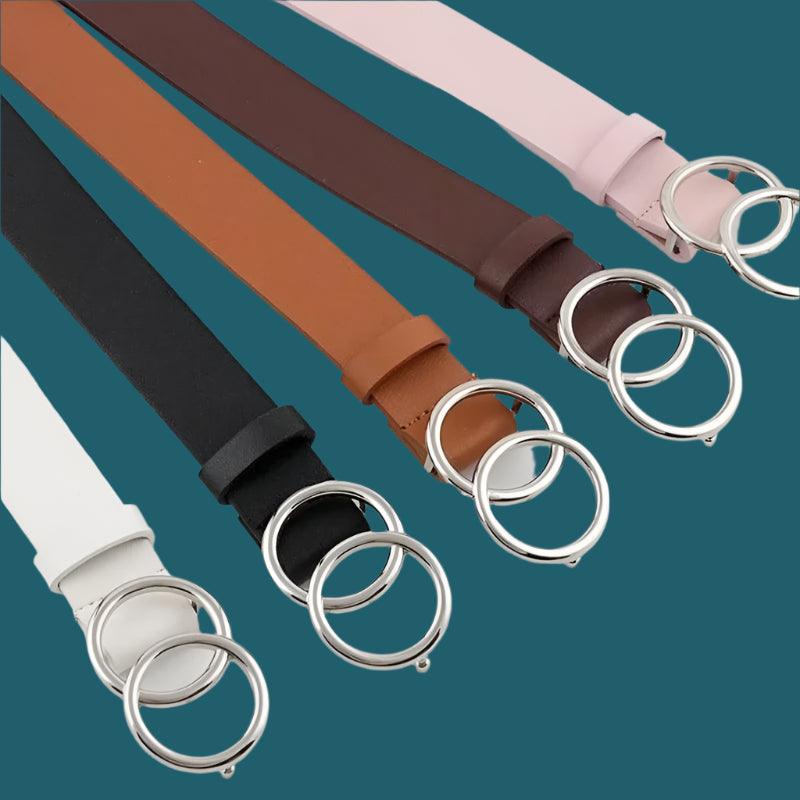 Fashion Belt with Silver or Gold Double Ring Buckle, PU - Just The Fly Way