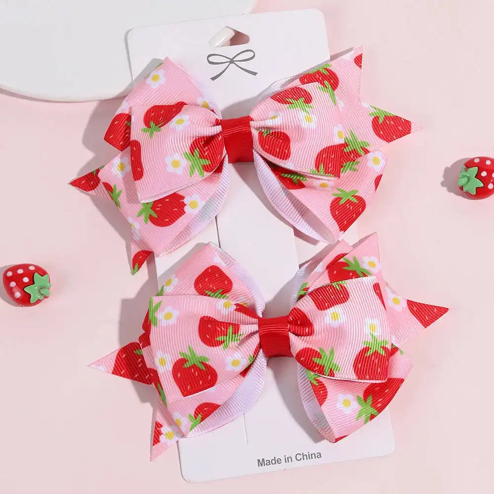 Cute Red and Pink 2Pcs Strawberry Bow Hair Clips - Just The Fly Way