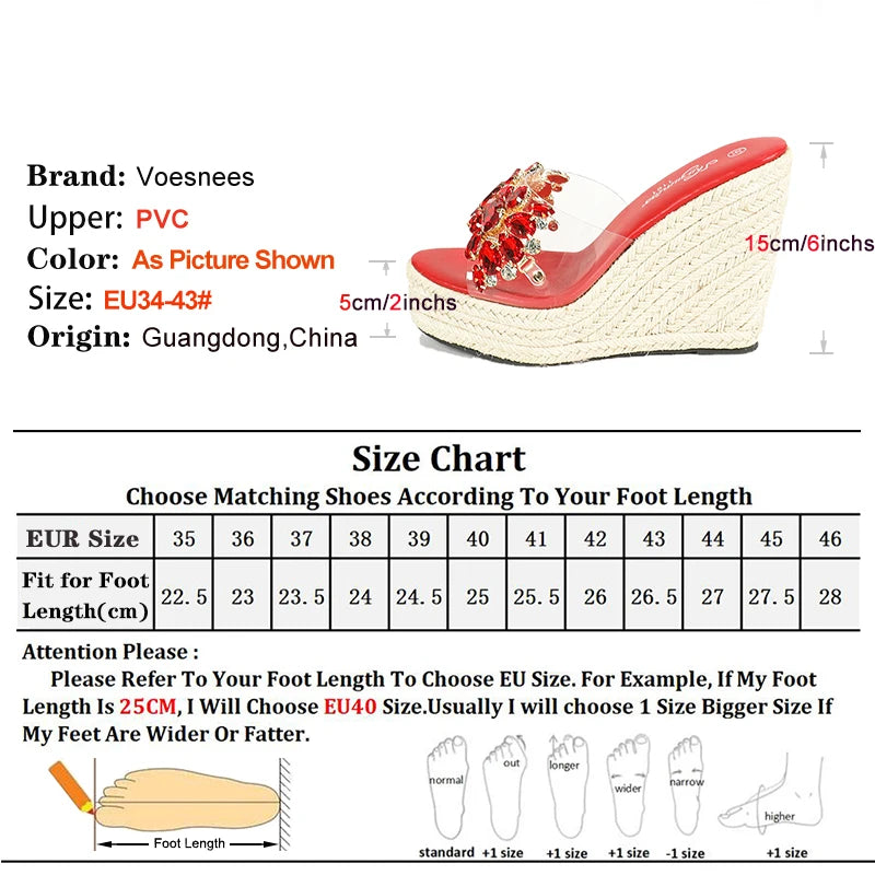 Summer Women Rhinestone Shoes 10.5CM Hemp rope Platform High Heels Wedges - Just The Fly Way