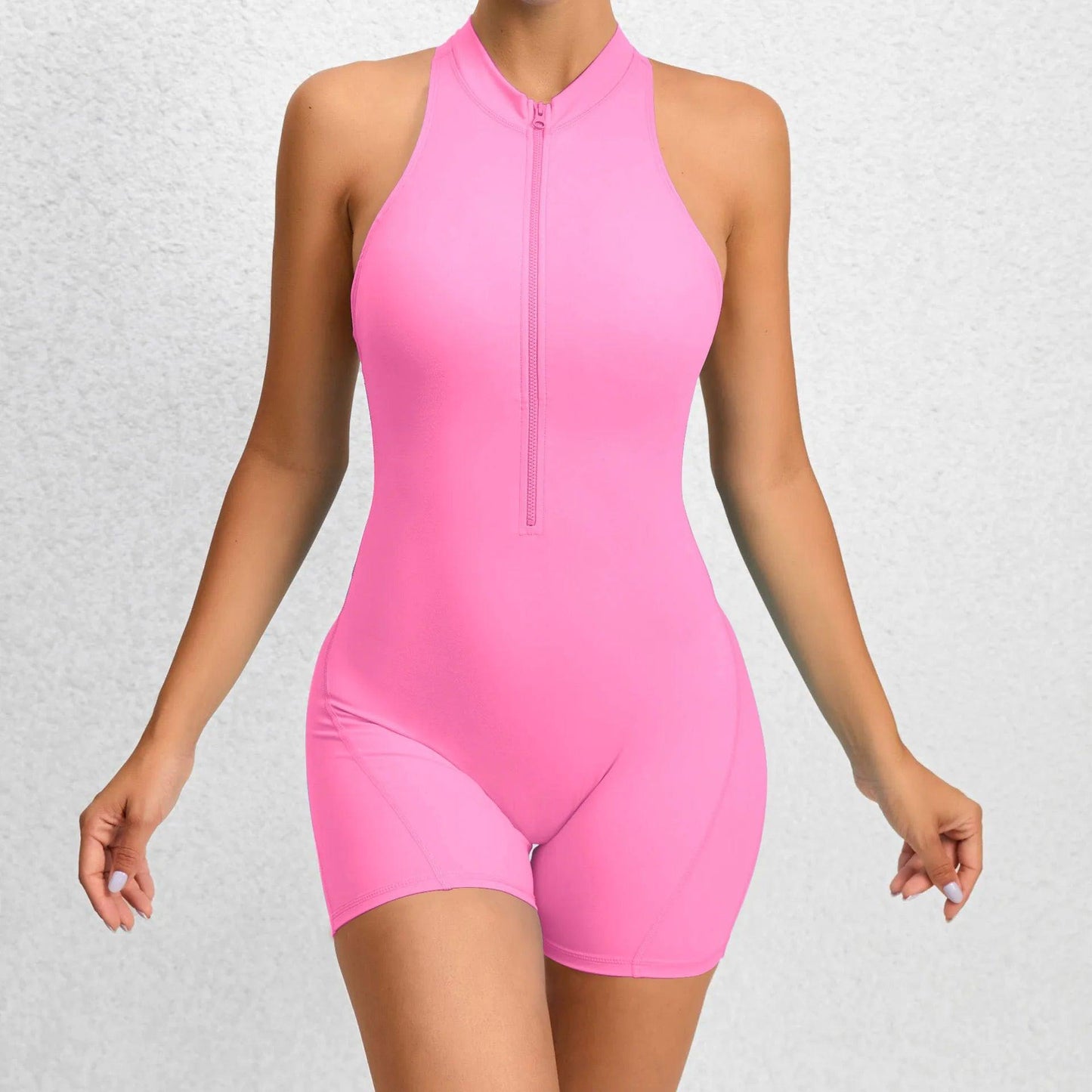 Zip-Up Activewear Yoga Romper With Bottom Contouring Design - Just The Fly Way