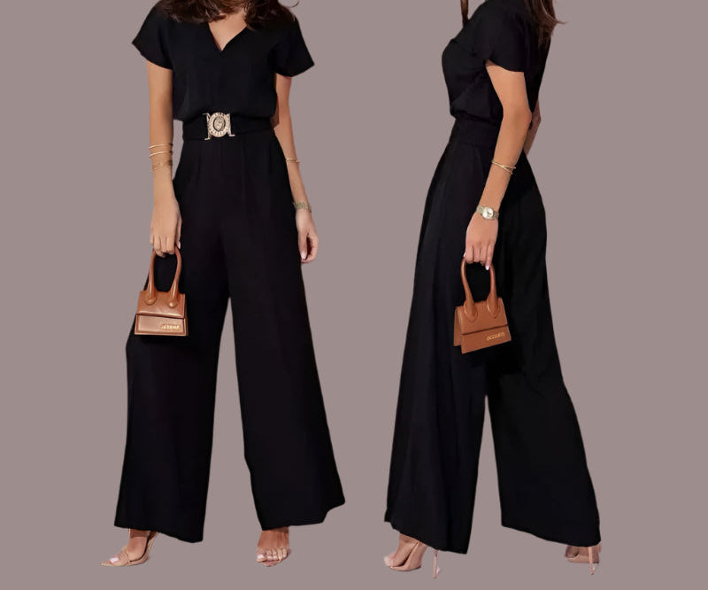 Lightweight Romper, V-Neck, Short Sleeves, and Belt - Just The Fly Way
