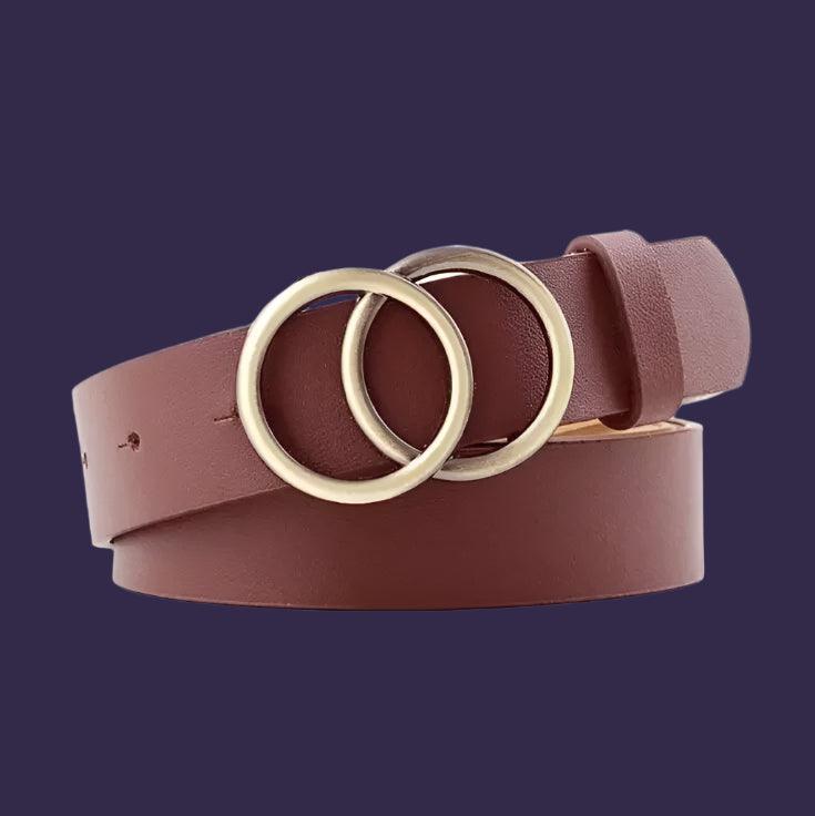 Fashion Belt with Silver or Gold Double Ring Buckle, PU - Just The Fly Way
