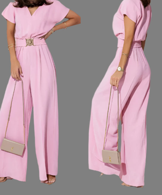 Lightweight Romper, V-Neck, Short Sleeves, and Belt - Just The Fly Way