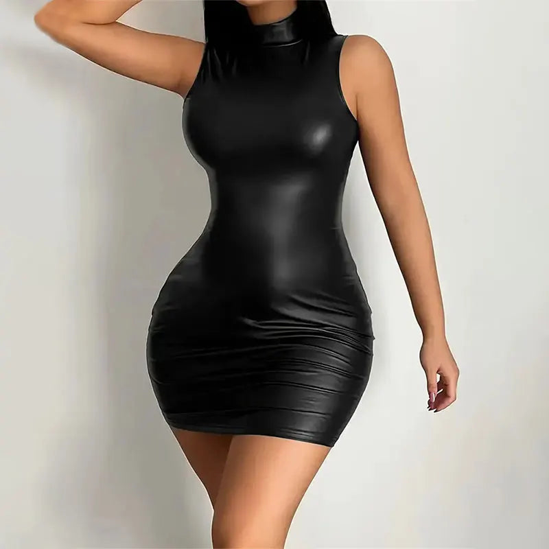 Party Bodycon Lady s Solid Color Dress Sexy Sleeveless Slim Elastic Package Hip Tee Skirt Mini Short Dress